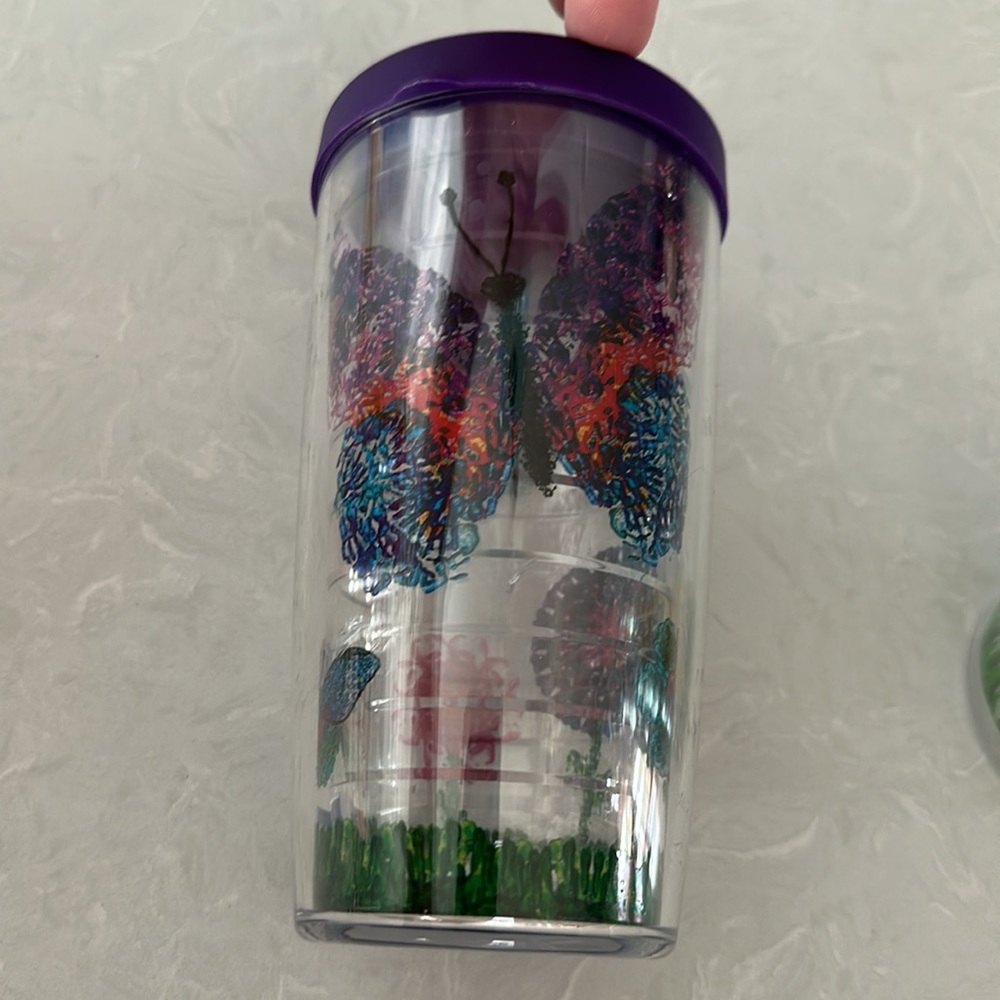 Lot 4 Tervis Colorful Tumblers 1 Lid Monkey, Heart,Peace & Butterfly 16oz & 10oz - Picture 5 of 10